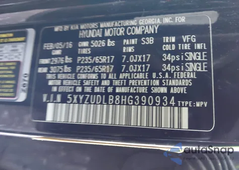 2017 Hyundai Santa Fe Sport 2.4L z USA, uszkodzony, nr VIN 5XYZUDLB8HG390934